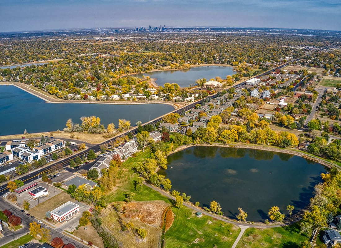 Lakewood, CO - Aerial View of Autumn Colors in Denver Suburb of Lakewood, Colorado